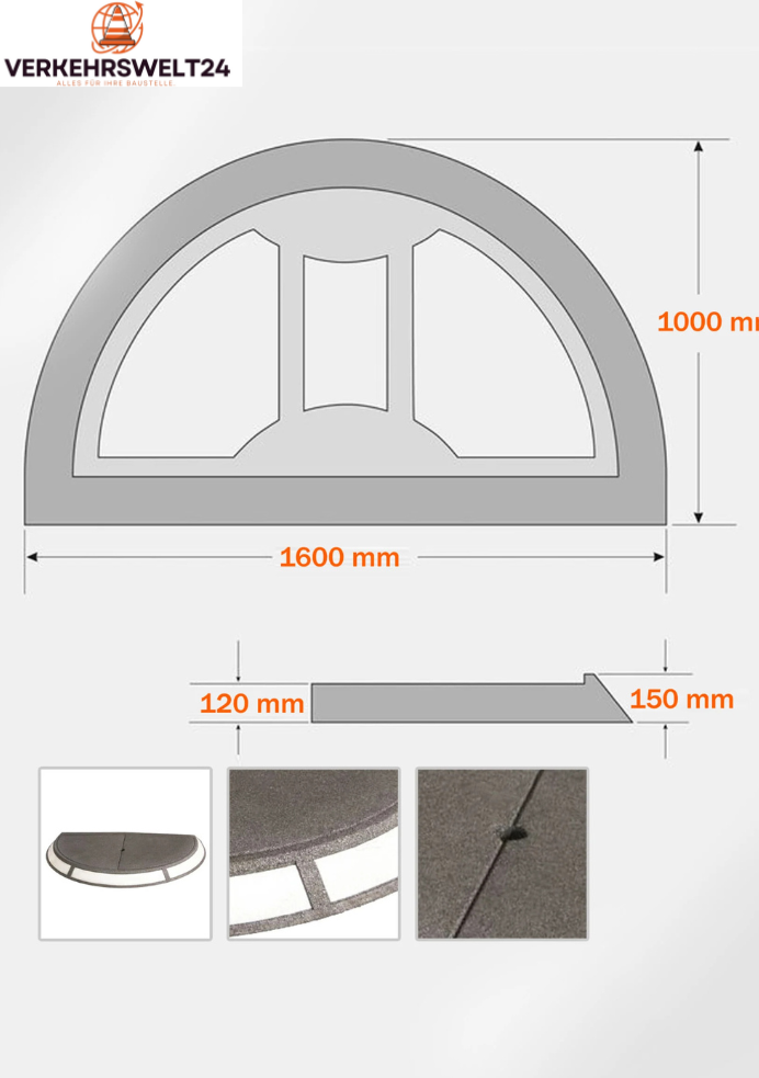 Verkehrsinsel Gummi 160 x 100 x 15 cm halbrund modular