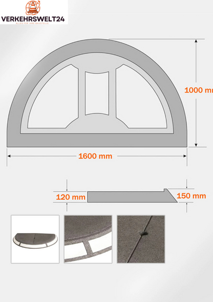 Verkehrsinsel Gummi 160 x 100 x 15 cm halbrund modular